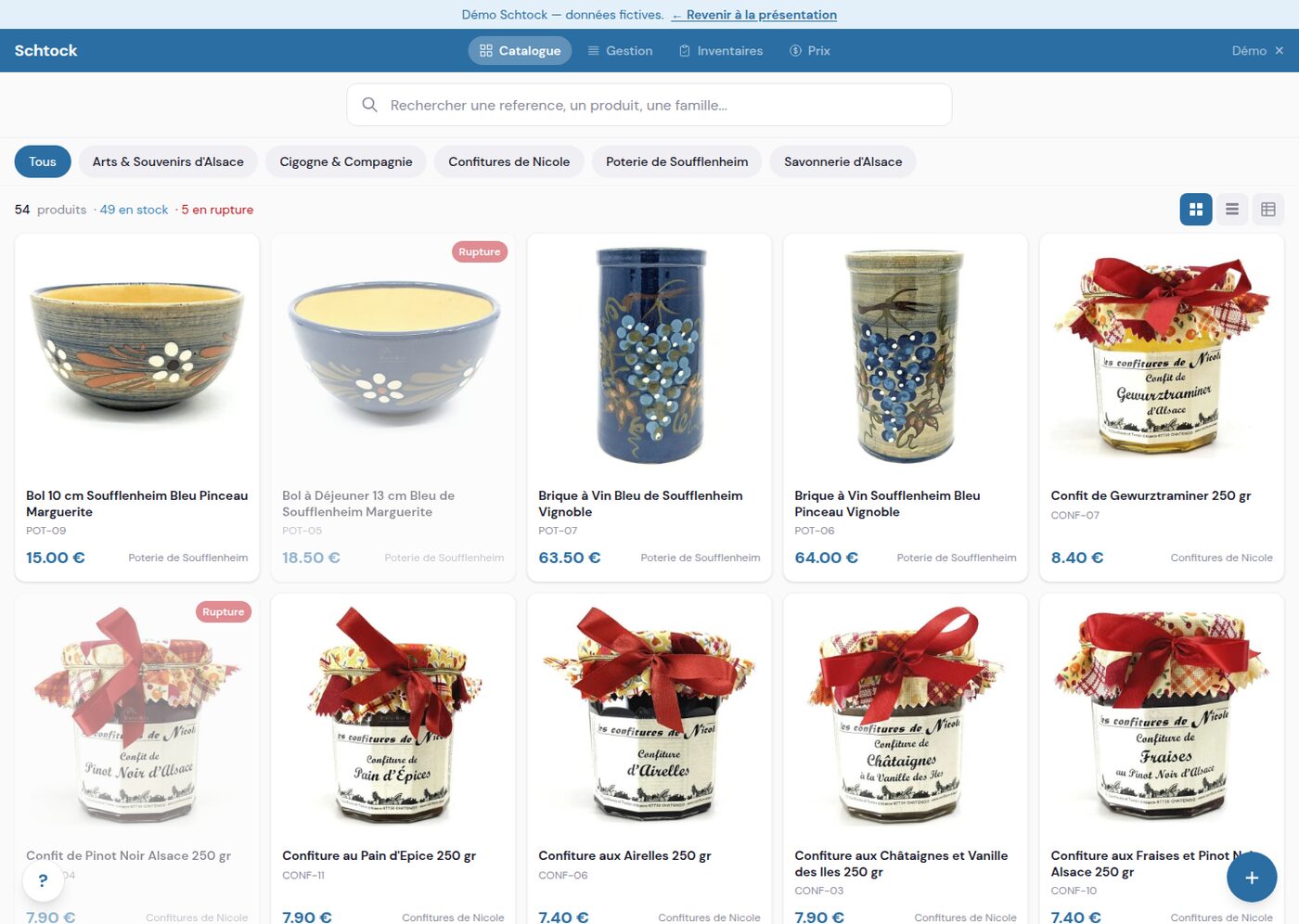 L’outil de gestion de stock : catalogue produits photographié, recherche et catégories