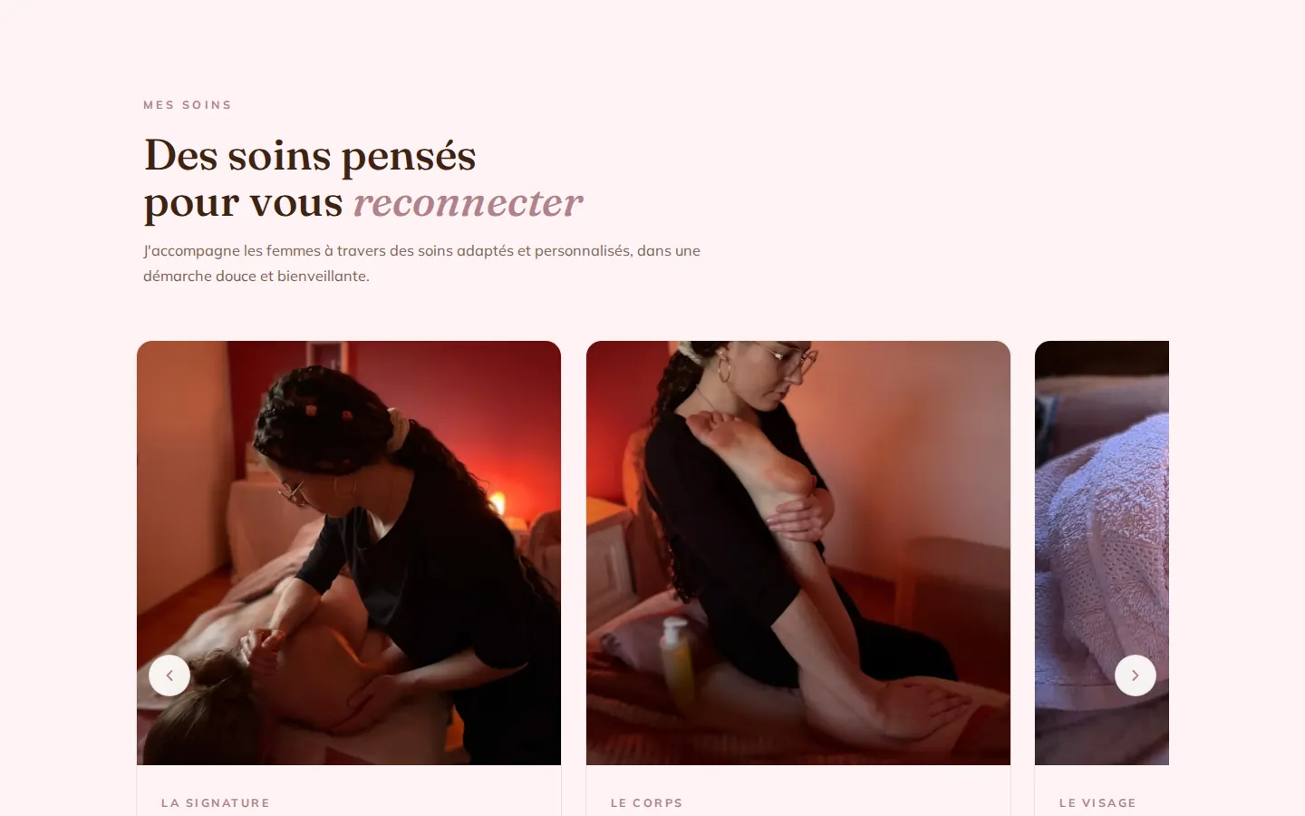 Les soins, avec leur durée et leur prix