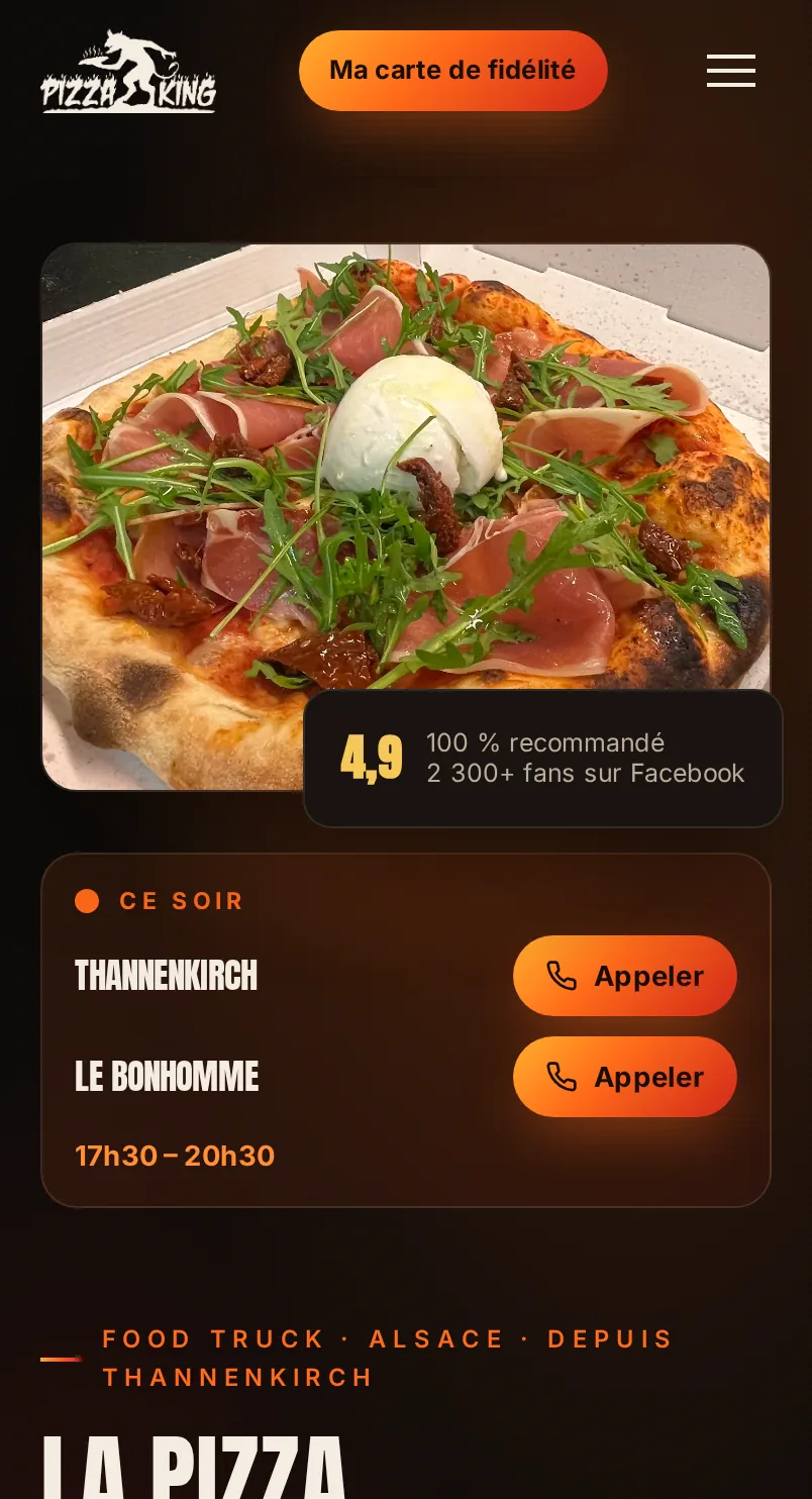 Le site de Pizza King sur téléphone