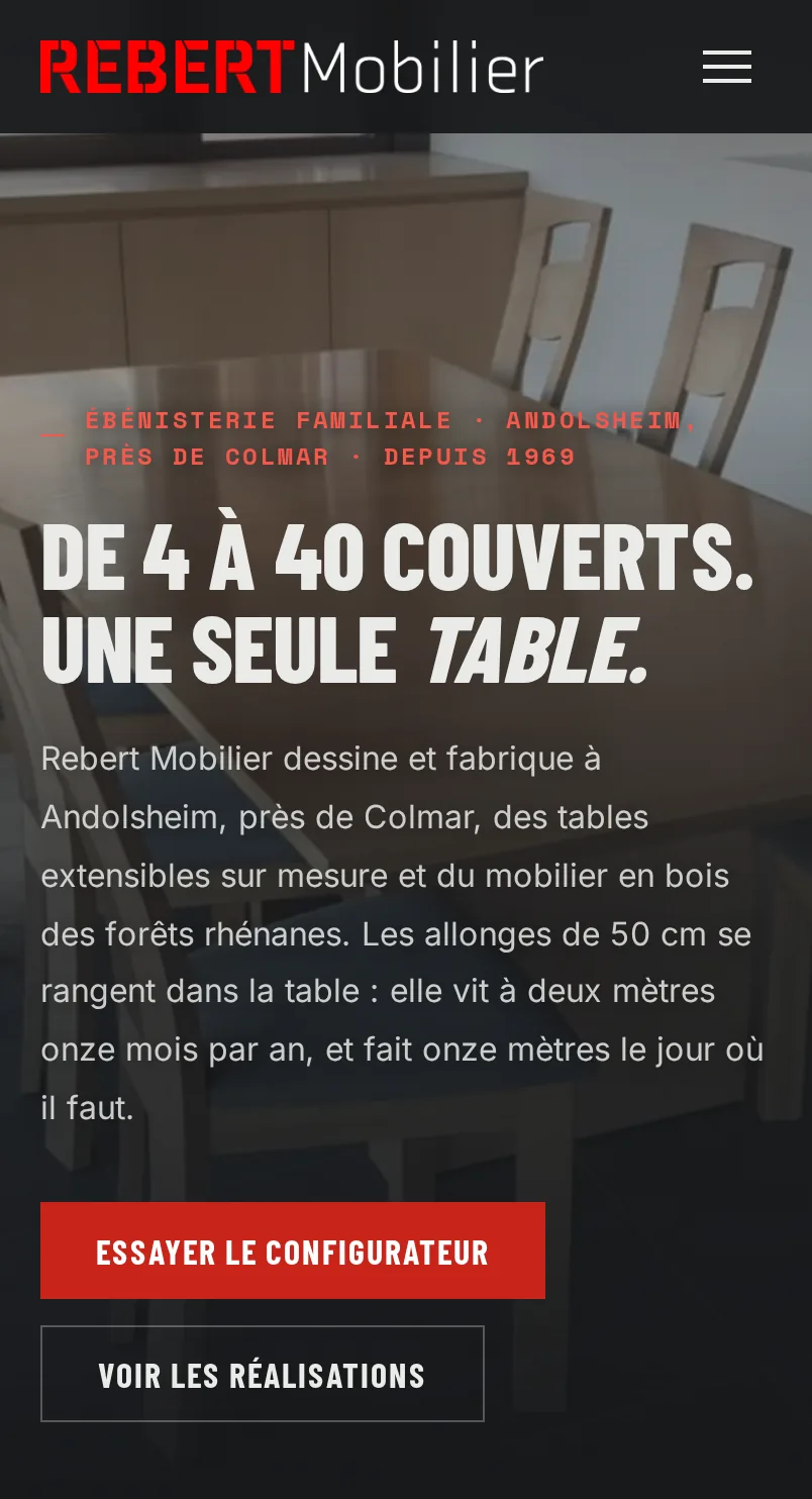 Le site de Rebert Mobilier sur téléphone