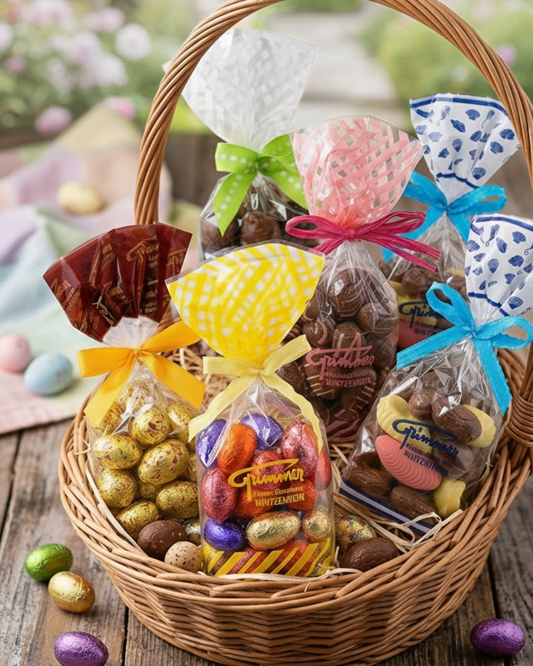 Panier garni d'œufs en chocolat de la Maison Grimmer