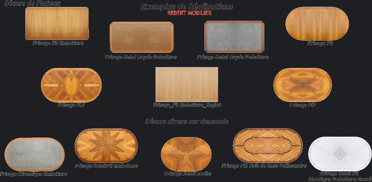 Les frisages de plateau. Les frisages de plateau, planche de l'atelier Rebert Mobilier.