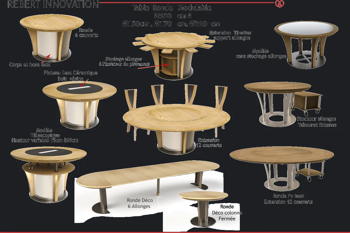 Les rondes modulables. Les rondes modulables, planche de l'atelier Rebert Mobilier.