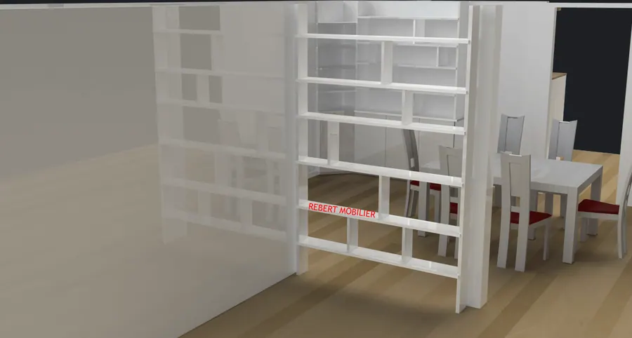 Étagère déséquilibrée laquée blanc. Étagère déséquilibrée en chêne laquée blanc.
