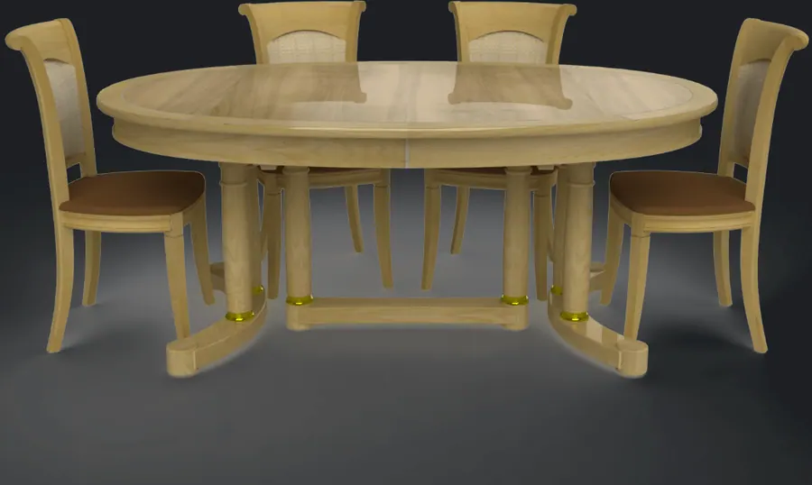 Directoire ovale. Table Directoire ovale 180 × 110 cm, piétement I32 olive sur embase.