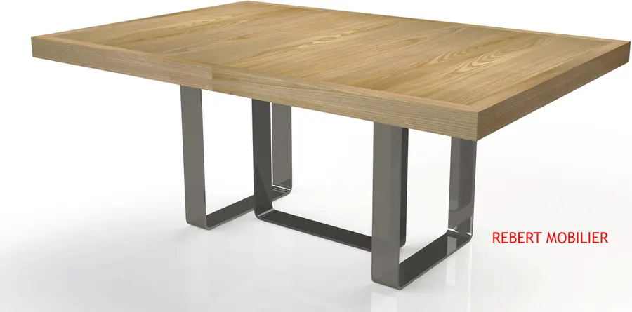 Pied U inox. Table industrielle 200 × 110 cm à piétement inox en U.